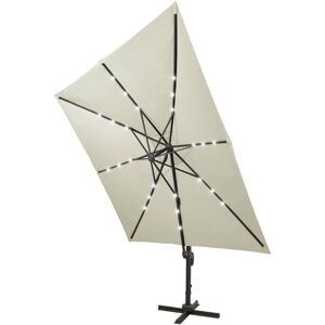 Freeport Park Lucca 3m Square Cantilever Parasol with Lights Beige 258cm H X 300cm W X 300cm D