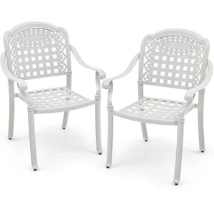 Lily Manor Set Of 2 Cast Aluminum Outdoor Patio Chairs Stackable Dining Chairs W/Armrests White 90cm H X 66cm W X 62cm D