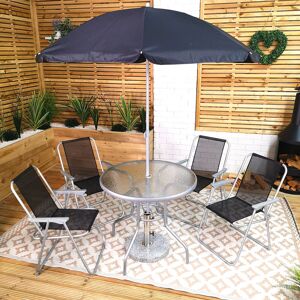 Dakota Fields Chabak Samuel Alexander 4 Seater Garden Table And Chairs Set 4 Folding Chairs Outdoor Glass Table Garden Dining Set With Black Parasol Umbrella Patio Grey 4