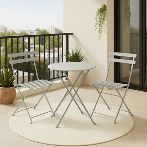 17 Stories 3-Piece Folding Bistro Set, Outdoor Garden Metal Table and Chairs, Powder-Coated Steel, 4 Colours Available Grey 2