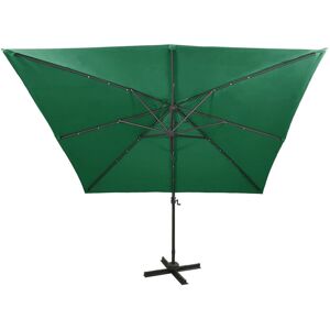 Freeport Park Lucca 3m Square Cantilever Parasol with Lights Green 258cm H X 300cm W X 300cm D