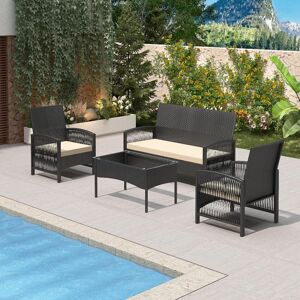 Lark Manor 4pc Rattan Furniture Set Garden Patio Seating with coffee table Matte Black 4
