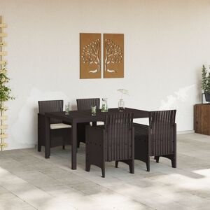 17 Stories 5 Piece Garden Dining Set With Cushions Poly Rattan Ivory/Brown