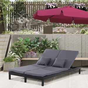 17 Stories Gennett Double Reclining Sun Lounger with Cushion Black 196cm L
