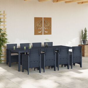 Latitude Run 9 Piece Garden Dining Set With Cushions Poly Rattan Anthracite/Beige 73cm H x 250cm W x 100cm D