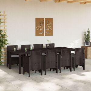 Latitude Run 9 Piece Garden Dining Set With Cushions Poly Rattan Brown/Grey 73cm H x 250cm W x 100cm D