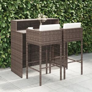 Ebern Designs Garden Bar Set 3 Piece with Cushions Table and Chair Seat Brown 110cm H X 120cm W X 55cm D