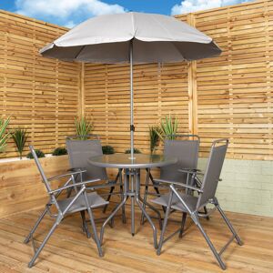 Samuel Alexander Outdoor 4 Seater Round Glass Top Table and Chairs Patio Set with Parasol Grey 4