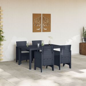 17 Stories 5 Piece Garden Dining Set With Cushions Poly Rattan Anthracite/Grey