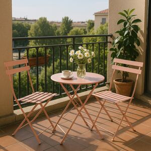 17 Stories 3-Piece Folding Bistro Set, Outdoor Garden Metal Table and Chairs, Powder-Coated Steel, 4 Colours Available Pink 2