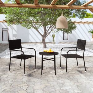 Rosalind Wheeler 3 Piece Garden Dining Set Poly Rattan Grey, 1 Table, 2 Chair Black 2