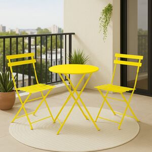 17 Stories 3-Piece Folding Bistro Set, Outdoor Garden Metal Table and Chairs, Powder-Coated Steel, 4 Colours Available Yellow 2