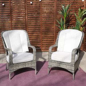 Lark Manor Glenna Patio Rattan Aluminum Dining Side Chair with Cushion Set of 2 Gray 25cm W X 30cm D Lark Manor Glenna Patio Rattan Aluminum Dining Side Chair with Cushion Set of 2 Gray 25cm W X 30cm D