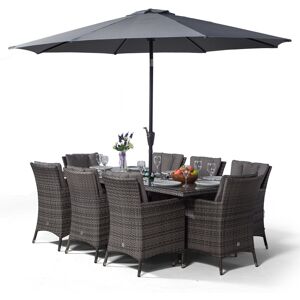 Dakota Fields Karcher 8 Seater Dining Set with Cushions and Parasol Grey 8 Dakota Fields Karcher 8 Seater Dining Set with Cushions and Parasol Grey 8