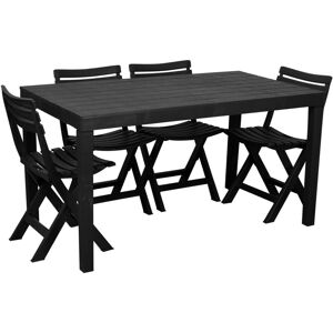 Rosalind Wheeler Plastic Dining Patio Garden Table Rectangle + 4 Chairs Black 4 Rosalind Wheeler Plastic Dining Patio Garden Table Rectangle + 4 Chairs Black 4