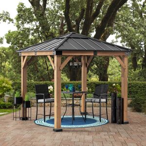 Sunjoy 2.7m x 2.7m Outdoor Cedar Wooden Gazebo - Anthracite Steel Frame, Powder Coated, Perfect for Garden Retreat Grey 273cm W X 273cm D X 274cm H Sunjoy 2.7m x 2.7m Outdoor Cedar Wooden Gazebo - Anthracite Steel Frame, Powder Coated, Perfect for Garden Retreat Grey 273cm W X 273cm D X 274cm H