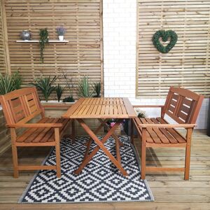 ClassicLiving Aayushi Outdoor 4 Person Folding Rectangular Wooden Garden Patio Dining Table and 2 Benches Set Brown 4 ClassicLiving Aayushi Outdoor 4 Person Folding Rectangular Wooden Garden Patio Dining Table and 2 Benches Set Brown 4