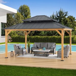 Sunjoy 3.9m x 4.5m Cedar Wooden Gazebo with Ventilated Roof, Dual Rail System & Ceiling Hook, Anthracite – Sturdy Garden HardTop Pavilion for Outdoor Grey 450cm W X 390cm D X 320cm H Sunjoy 3.9m x 4.5m Cedar Wooden Gazebo with Ventilated Roof, Dual Rail System & Ceiling Hook, Anthracite – Sturdy Garden HardTop Pavilion for Outdoor Grey 450cm W X 390cm D X 320cm H