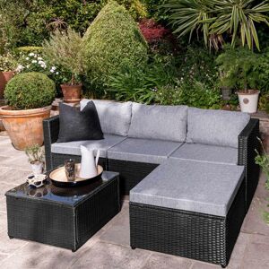 17 Stories Luzi 4 Seater Rattan Garden Corner Sofa Set - Weave Black Frame/Grey Cushion 4 17 Stories Luzi 4 Seater Rattan Garden Corner Sofa Set - Weave Black Frame/Grey Cushion 4
