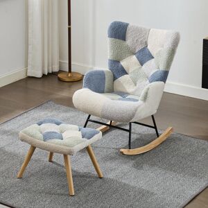 Fjørde & Co Rocking Chair And Footstool Set Beige;Blue 91cm H X 68cm W X 62cm D Fjørde & Co Rocking Chair And Footstool Set Beige;Blue 91cm H X 68cm W X 62cm D