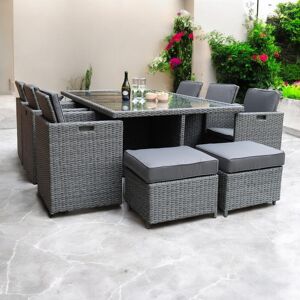 Royalcraft PARIS 10 Seater Cube Set 195x125cm Table with Parasol Hole, 6 Cube Chairs with Folding Backrest, 4 with Integral Stools including Cushions Grey 10 Royalcraft PARIS 10 Seater Cube Set 195x125cm Table with Parasol Hole, 6 Cube Chairs with Folding Backrest, 4 with Integral Stools including Cushions Grey 10