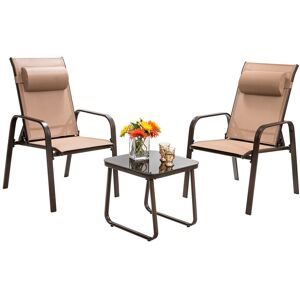 Lark Manor 3-Piece Patio Bistro Furniture Set Outdoor Coffee Table Stackable Chairs Set Brown 2 Lark Manor 3-Piece Patio Bistro Furniture Set Outdoor Coffee Table Stackable Chairs Set Brown 2