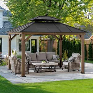Sunjoy FSC Cedar Wooden Gazebo - 3m x 3.6m, Anthracite with 2-Tier Steel Roof - Outdoor Garden Pavilion for All Seasons Grey 360cm W X 300cm D X 299cm H Sunjoy FSC Cedar Wooden Gazebo - 3m x 3.6m, Anthracite with 2-Tier Steel Roof - Outdoor Garden Pavilion for All Seasons Grey 360cm W X 300cm D X 299cm H