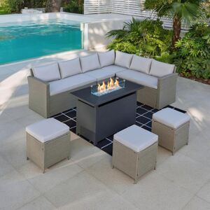 Lark Manor Kos Wicker 9 - Person Garden Lounge Set with Cushions Grey 9 Lark Manor Kos Wicker 9 - Person Garden Lounge Set with Cushions Grey 9
