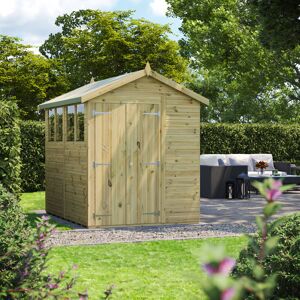 Powersheds 8 x 6ft Premium Pressure Treated Timber Apex Garden Shed, Double Doors Green 191.4cm W X 270.4cm D X 238.4cm H Powersheds 8 x 6ft Premium Pressure Treated Timber Apex Garden Shed, Double Doors Green 191.4cm W X 270.4cm D X 238.4cm H