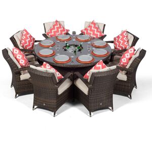Dakota Fields Karas 8 Seater Dining Set with Cushions and Parasol Brown 8 Dakota Fields Karas 8 Seater Dining Set with Cushions and Parasol Brown 8