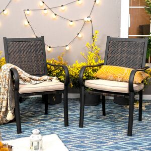 Blue Elephant Leigh Patio Dining Armchair with Cushion Black 97cm H X 60cm W X 70cm D Blue Elephant Leigh Patio Dining Armchair with Cushion Black 97cm H X 60cm W X 70cm D