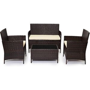 Rosalind Wheeler Beeley Polyethylene (PE) Wicker 4 - Person Seating Group with Cushions Beige/Brown 4 Rosalind Wheeler Beeley Polyethylene (PE) Wicker 4 - Person Seating Group with Cushions Beige/Brown 4