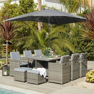 Ebern Designs Nellwyn Rectangular 10 - Person 167cm Long Dining Set with Cushions & Parasol Grey 10 Ebern Designs Nellwyn Rectangular 10 - Person 167cm Long Dining Set with Cushions & Parasol Grey 10