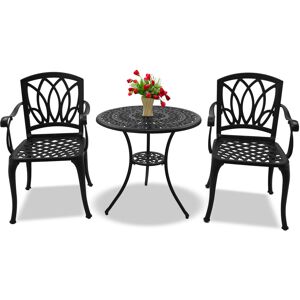 Astoria Grand POSITANO Garden & Patio Table & 2 Chairs Cast Aluminium Bistro Set Black 2 Astoria Grand POSITANO Garden & Patio Table & 2 Chairs Cast Aluminium Bistro Set Black 2