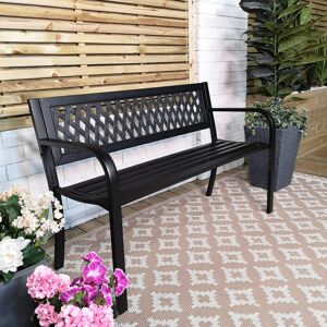 ClassicLiving Bernathy Keswick 2 Seater Outdoor Modern Lattice Design Metal Garden Patio Bench Black 76cm H X 119cm W X 38cm D ClassicLiving Bernathy Keswick 2 Seater Outdoor Modern Lattice Design Metal Garden Patio Bench Black 76cm H X 119cm W X 38cm D