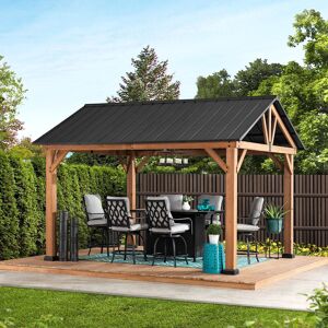 Sunjoy 4x3m Hardtop Cedar Wooden Gazebo Todi, Anthracite Cedar Frame, Double-Layer Beams, Powder-Coated Steel Roof, Ideal for Garden, Patio. Grey 400cm W X 336cm D X 292cm H Sunjoy 4x3m Hardtop Cedar Wooden Gazebo Todi, Anthracite Cedar Frame, Double-Layer Beams, Powder-Coated Steel Roof, Ideal for Garden, Patio. Grey 400cm W X 336cm D X 292cm H