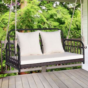 17 Stories 2-Person Patio Wicker Swing Chair Hanging Outdoor Swing Bench W/Cushions White 54cm H X 115cm W X 59cm D 17 Stories 2-Person Patio Wicker Swing Chair Hanging Outdoor Swing Bench W/Cushions White 54cm H X 115cm W X 59cm D