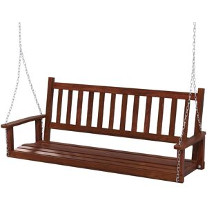 ClassicLiving 2-Person Porch Hanging Swing Chair Wooden Garden Swing Bench W/ Slatted Back Brown 168 cm ClassicLiving 2-Person Porch Hanging Swing Chair Wooden Garden Swing Bench W/ Slatted Back Brown 168 cm