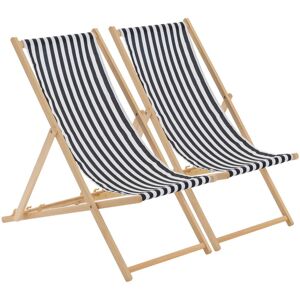 Harbour Housewares - Folding Wooden Deck Chairs Black/White 106cm H X 56cm W X 99cm D Harbour Housewares - Folding Wooden Deck Chairs Black/White 106cm H X 56cm W X 99cm D