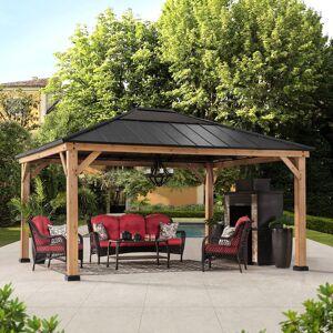 Sunjoy 3.9m x 4.5m Cedar Wooden Gazebo with Anthracite Powder-Coated Steel Frame - Garden Oasis Anthracite 452.1cm W X 393.7cm D X 287cm H Sunjoy 3.9m x 4.5m Cedar Wooden Gazebo with Anthracite Powder-Coated Steel Frame - Garden Oasis Anthracite 452.1cm W X 393.7cm D X 287cm H