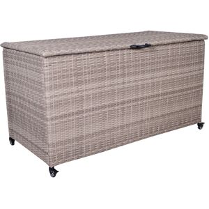 Royalcraft Royal Craft Storage 120cm W 510L Wicker Deck Box with Wheels Beige 80cm H X 120cm W X 75cm D Royalcraft Royal Craft Storage 120cm W 510L Wicker Deck Box with Wheels Beige 80cm H X 120cm W X 75cm D