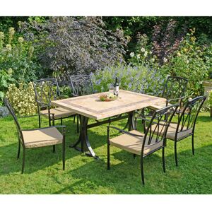 Rosalind Wheeler CHARLESTON Stone Dining Table with 6 ASCOT Chairs Garden Set Grey;Beige 6 Rosalind Wheeler CHARLESTON Stone Dining Table with 6 ASCOT Chairs Garden Set Grey;Beige 6