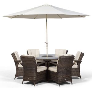 Dakota Fields Karas 6 Seater Dining Set with Cushions and Parasol Brown 6 Dakota Fields Karas 6 Seater Dining Set with Cushions and Parasol Brown 6