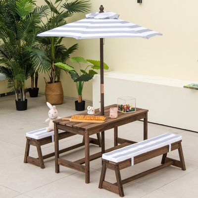 Lily Manor 4 PCS Wooden Kids Picnic Table Bench Children Outdoor Activity Desk-Grey Brown 4 Lily Manor 4 PCS Wooden Kids Picnic Table Bench Children Outdoor Activity Desk-Grey Brown 4