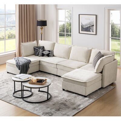 Ebern Designs Talani Modern 6 Seater Slipcovered Corner Sofa with Hidden Storage Beige 88.9cm H X 246.38cm W X 162.5cm D Ebern Designs Talani Modern 6 Seater Slipcovered Corner Sofa with Hidden Storage Beige 88.9cm H X 246.38cm W X 162.5cm D