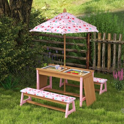 Harriet Bee AIYAPLAY Kids Picnic Table Garden Furniture, Foldable Umbrella, Pink Natural Wood 50cm H X 89cm L X 42.5cm D Harriet Bee AIYAPLAY Kids Picnic Table Garden Furniture, Foldable Umbrella, Pink Natural Wood 50cm H X 89cm L X 42.5cm D