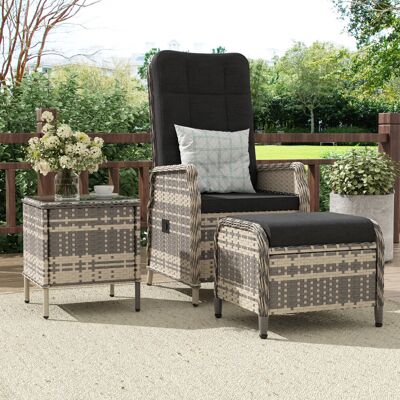 ClassicLiving Garden Lounge Sets,Outdoor Recline Wicker Chair & Footstool with Cushions Black 101cm H X 72cm W X 22.20cm D ClassicLiving Garden Lounge Sets,Outdoor Recline Wicker Chair & Footstool with Cushions Black 101cm H X 72cm W X 22.20cm D