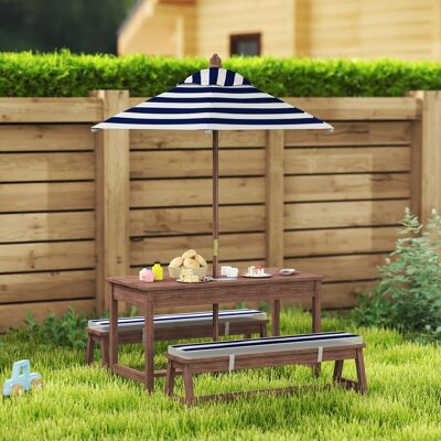 Breakwater Bay AIYAPLAY Kids Picnic Table with Removable Umbrella, Cushions, Navy Blue Dark Brown Wood 50cm H X 89cm L X 44cm D Breakwater Bay AIYAPLAY Kids Picnic Table with Removable Umbrella, Cushions, Navy Blue Dark Brown Wood 50cm H X 89cm L X 44cm D