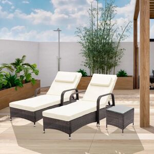 Rosalind Wheeler Aeri Reclining Sun Lounger with Cushion and Table brown 103.0 H x 71.0 W x 123.0 D cm