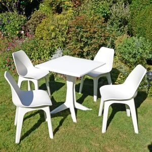 Ebern Designs Ponente Patio Table with 4 Chairs Garden Set white 70.0 W cm